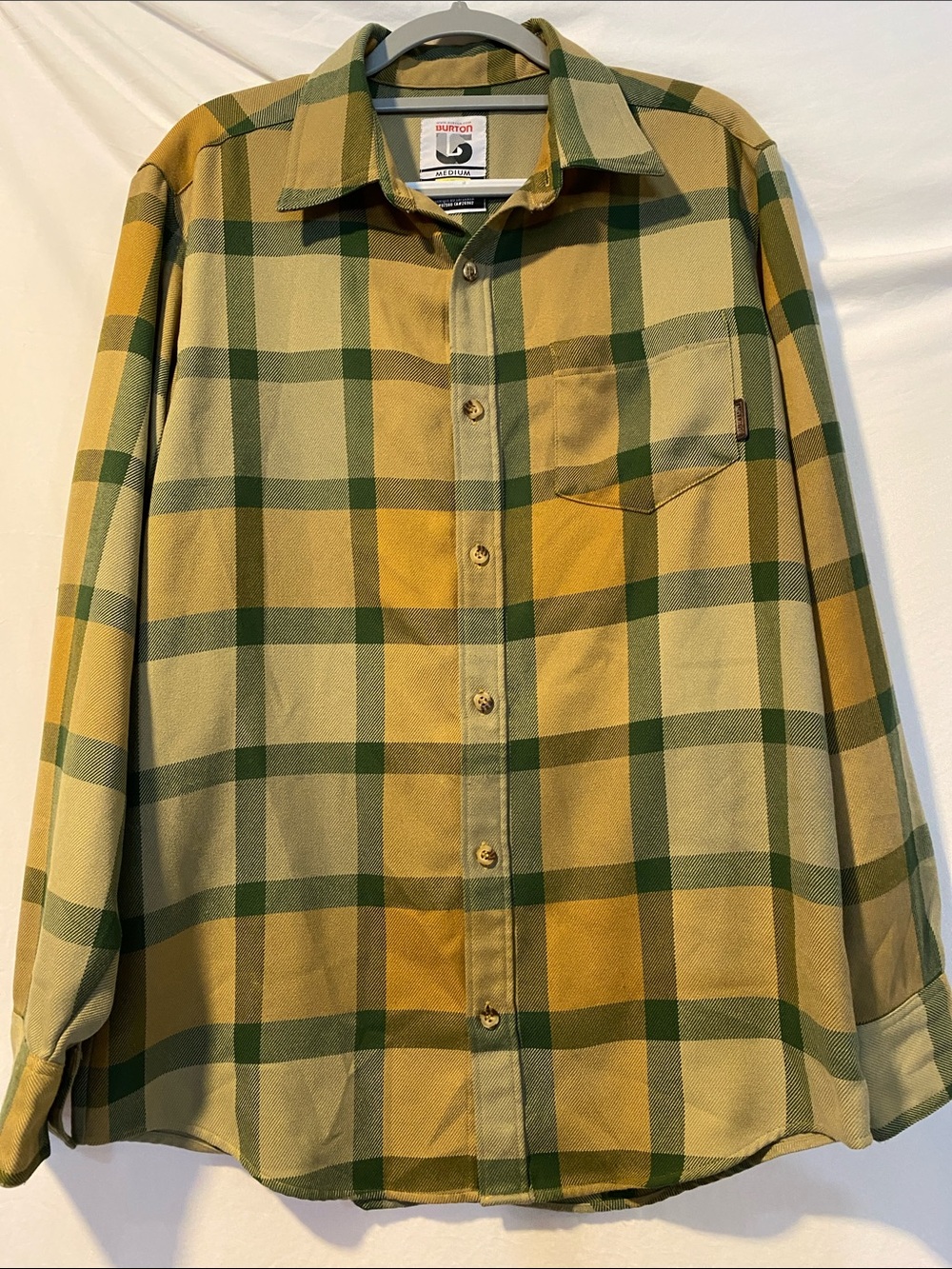 Burton Olive Green and Mustard Plaid Button-Up Shirt